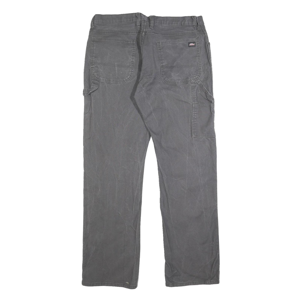 DICKIES Mens Cotton Blend Grey Regular Straight Trousers W36 L34 Workwear Zip