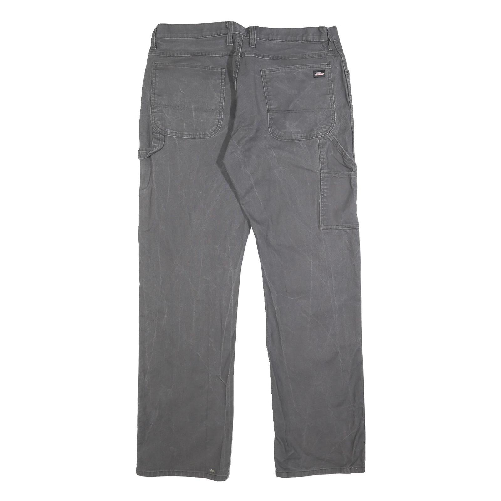 DICKIES Mens Cotton Blend Grey Regular Straight Trousers W36 L34 Workwear Zip