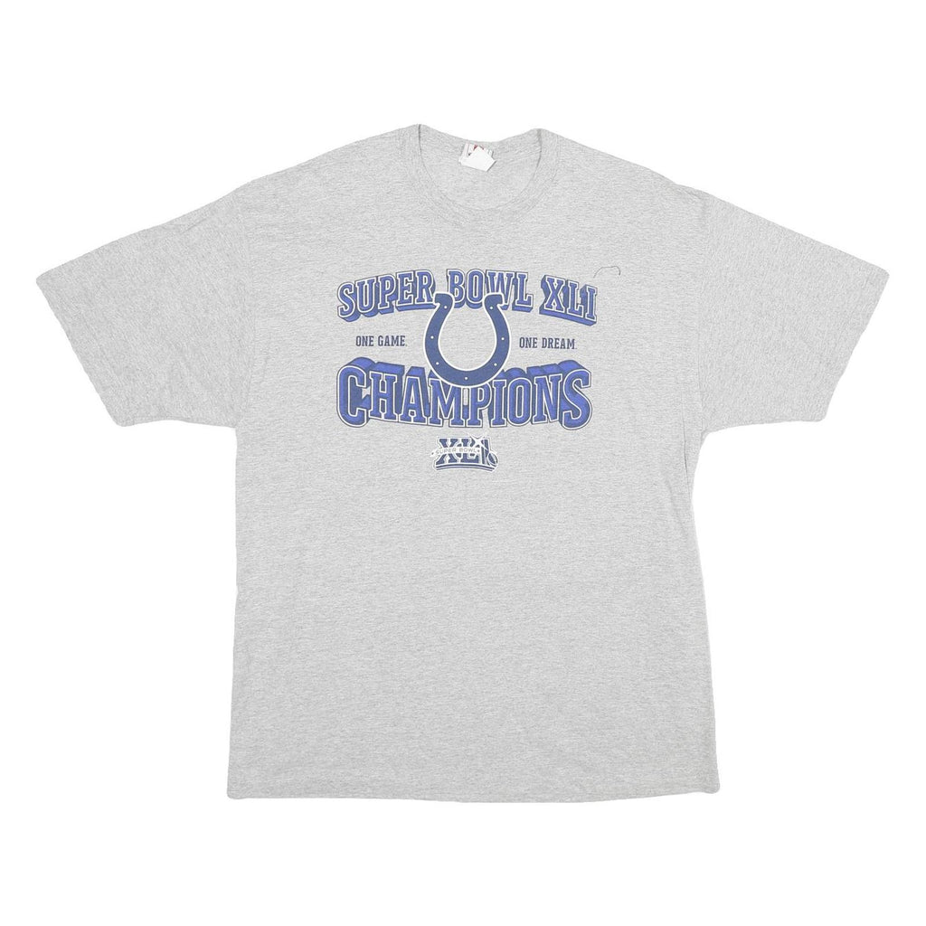 NFL Mens Grey Super Bowl XLI Champions Graphic T-Shirt L Short Sleeve Crew Neck