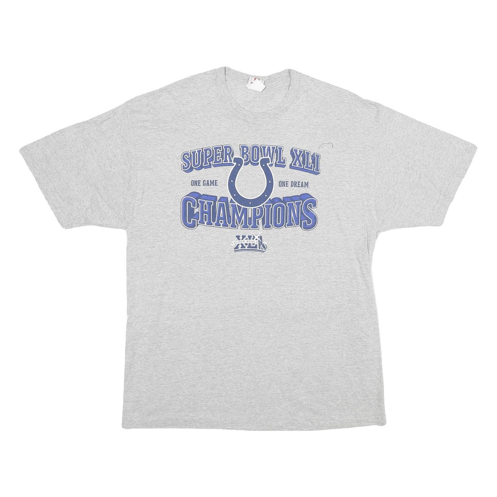 NFL Mens Grey Super Bowl XLI Champions Graphic T-Shirt L Short Sleeve Crew Neck