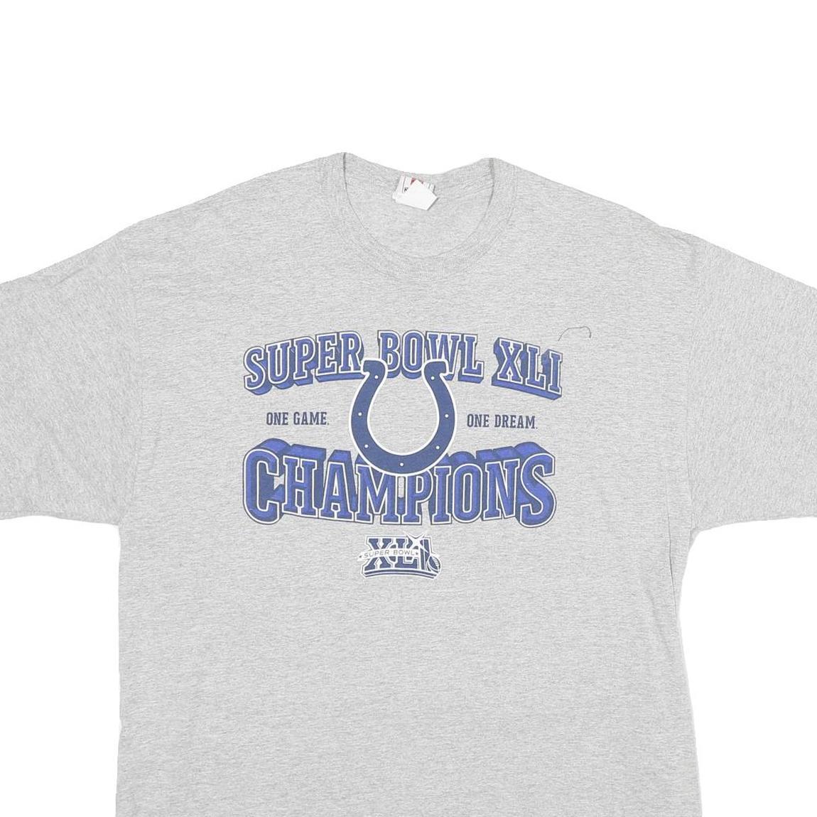 NFL Mens Grey Super Bowl XLI Champions Graphic T-Shirt L Short Sleeve Crew Neck