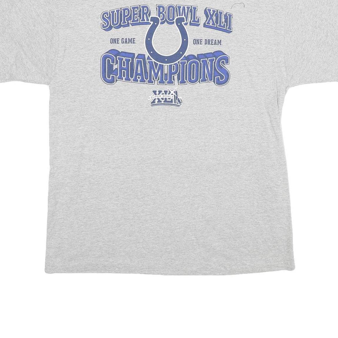 NFL Mens Grey Super Bowl XLI Champions Graphic T-Shirt L Short Sleeve Crew Neck
