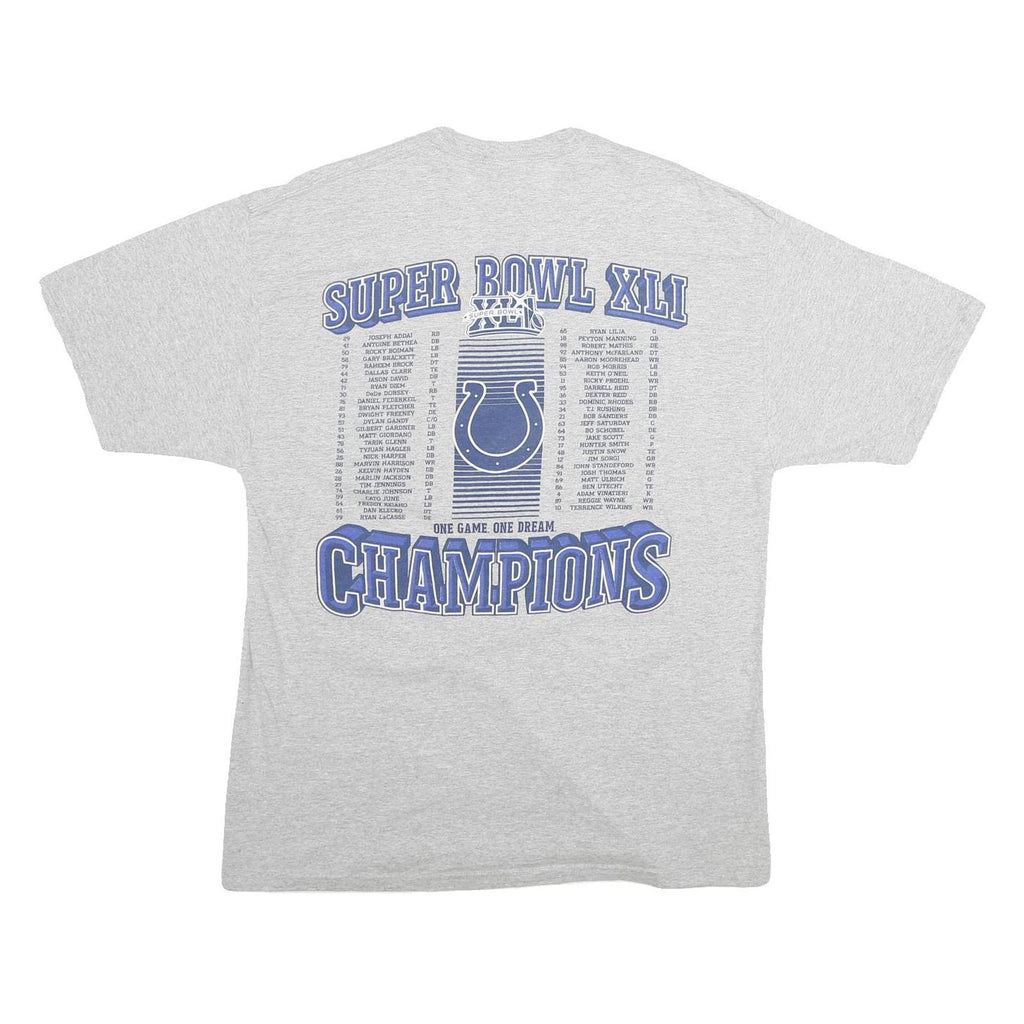 NFL Mens Grey Super Bowl XLI Champions Graphic T-Shirt L Short Sleeve Crew Neck