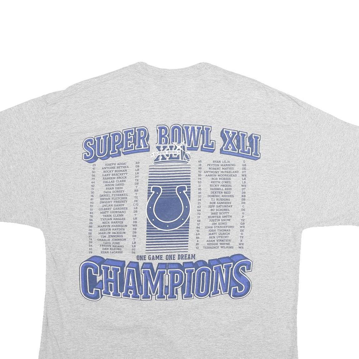 NFL Mens Grey Super Bowl XLI Champions Graphic T-Shirt L Short Sleeve Crew Neck