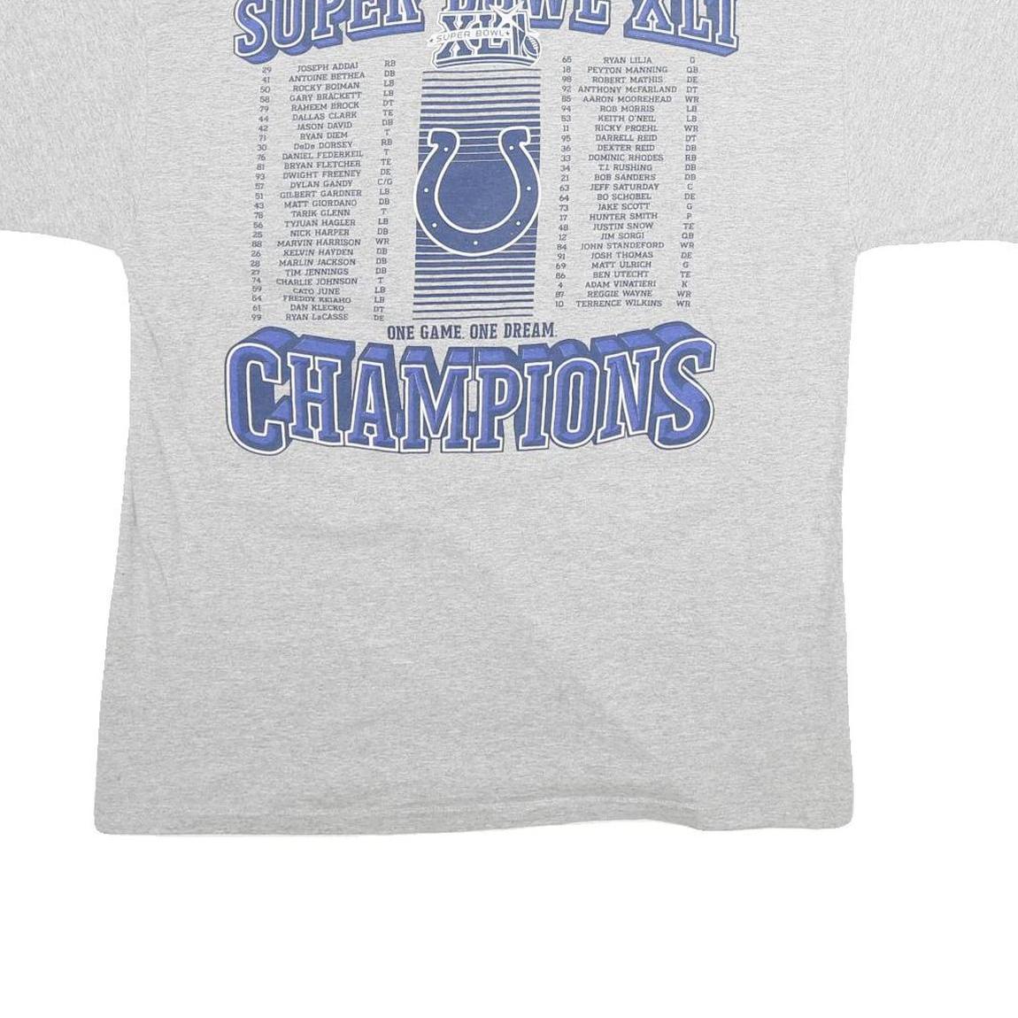 NFL Mens Grey Super Bowl XLI Champions Graphic T-Shirt L Short Sleeve Crew Neck