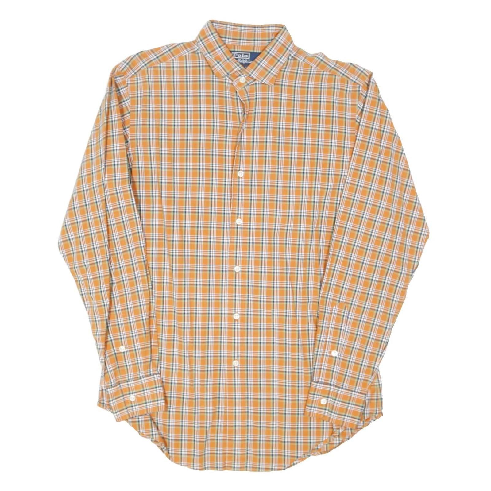 POLO RALPH LAUREN Mens Orange & White Checked Shirt M Cotton Blend Classic Fit