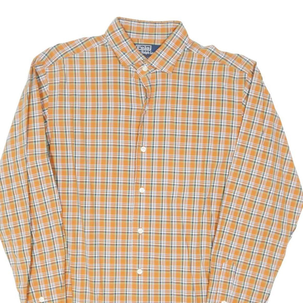 POLO RALPH LAUREN Mens Orange & White Checked Shirt M Cotton Blend Classic Fit