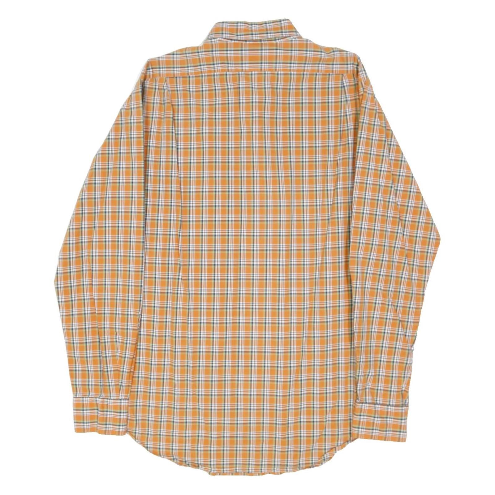 POLO RALPH LAUREN Mens Orange & White Checked Shirt M Cotton Blend Classic Fit
