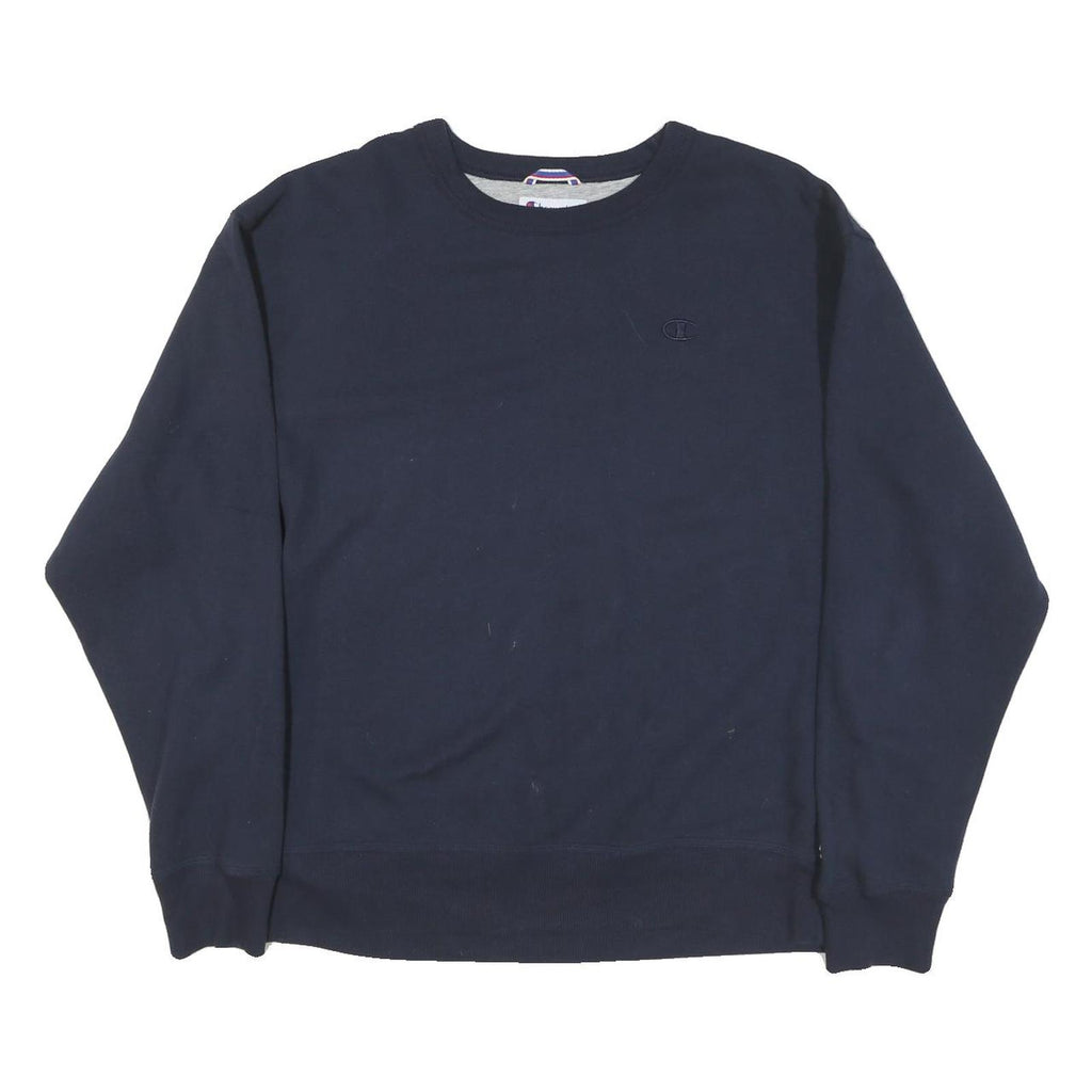 CHAMPION Mens Navy Blue Cotton Blend Crew Neck Sweatshirt L Casual Pullover