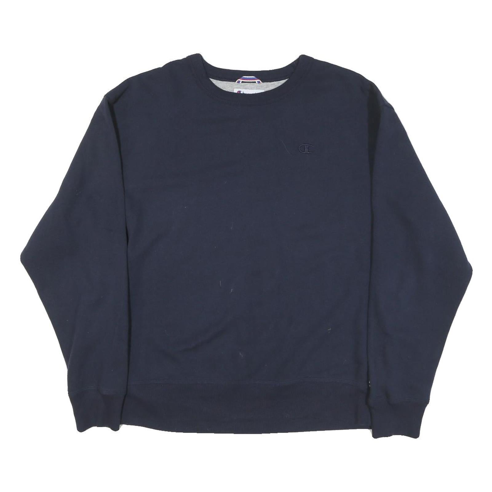 CHAMPION Mens Navy Blue Cotton Blend Crew Neck Sweatshirt L Casual Pullover