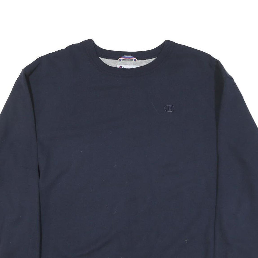 CHAMPION Mens Navy Blue Cotton Blend Crew Neck Sweatshirt L Casual Pullover