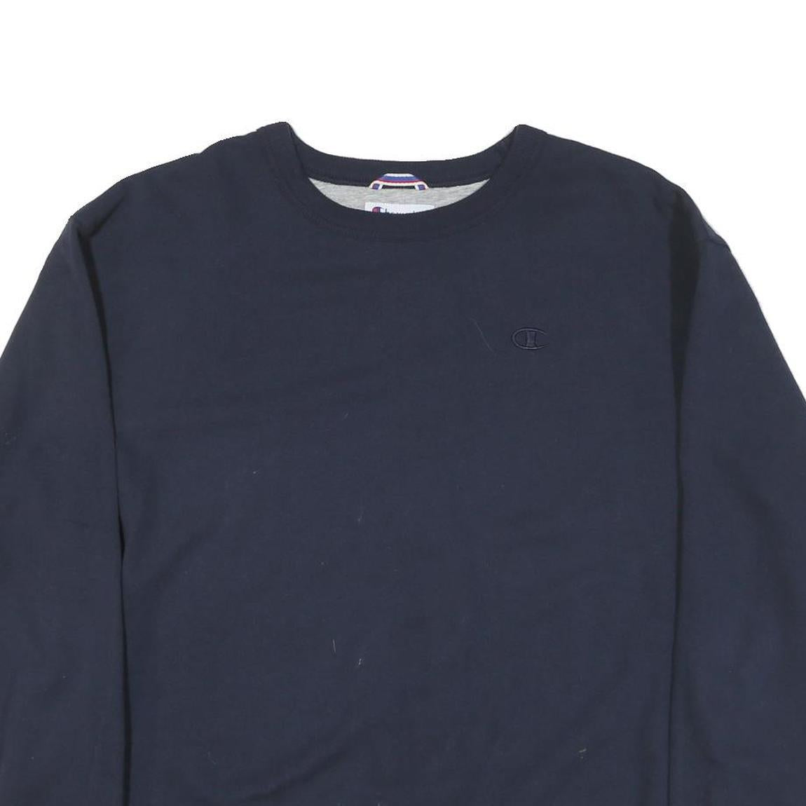 CHAMPION Mens Navy Blue Cotton Blend Crew Neck Sweatshirt L Casual Pullover