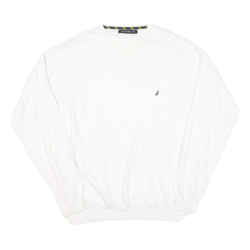 NAUTICA Mens White Pullover Plain Crew Neck Basic Knit L Cotton Blend Jumper