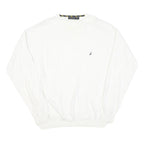 NAUTICA Mens White Pullover Plain Crew Neck Basic Knit L Cotton Blend Jumper