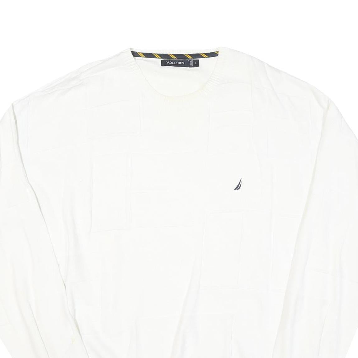 NAUTICA Mens White Pullover Plain Crew Neck Basic Knit L Cotton Blend Jumper