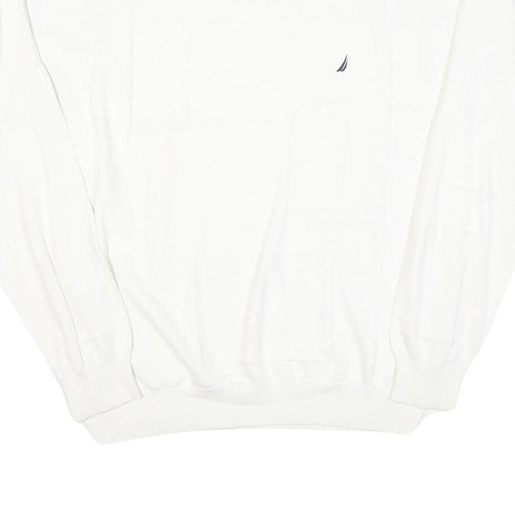 NAUTICA Mens White Pullover Plain Crew Neck Basic Knit L Cotton Blend Jumper