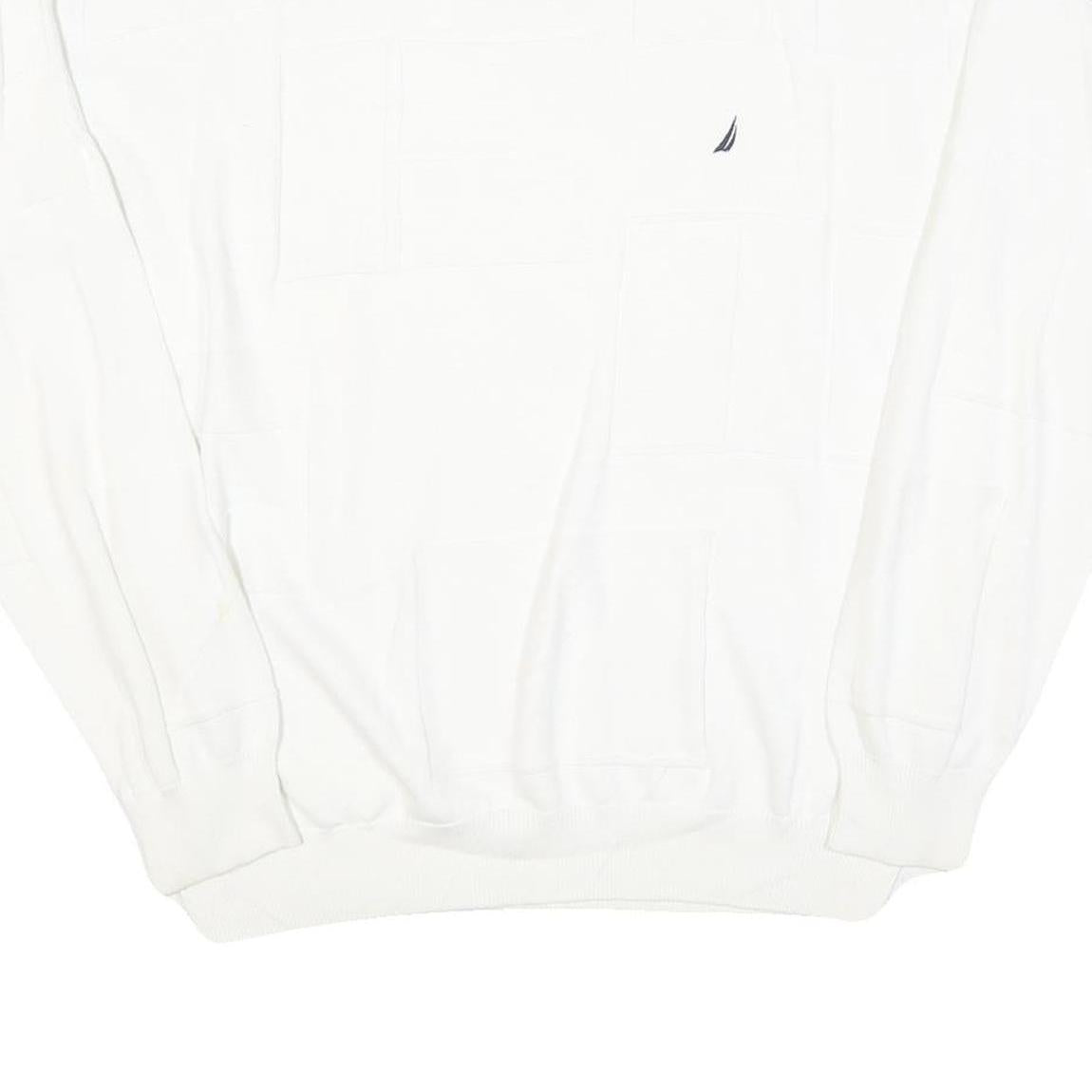 NAUTICA Mens White Pullover Plain Crew Neck Basic Knit L Cotton Blend Jumper