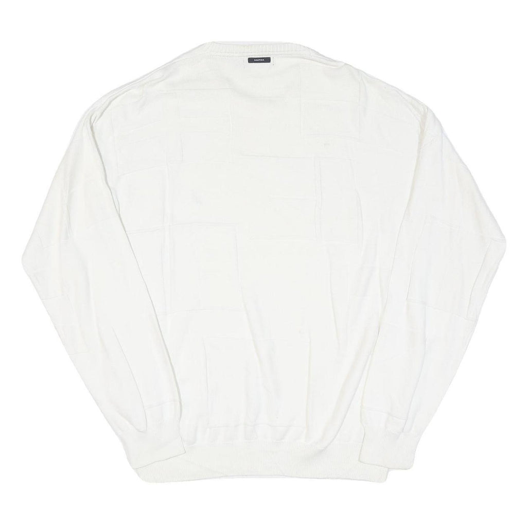 NAUTICA Mens White Pullover Plain Crew Neck Basic Knit L Cotton Blend Jumper