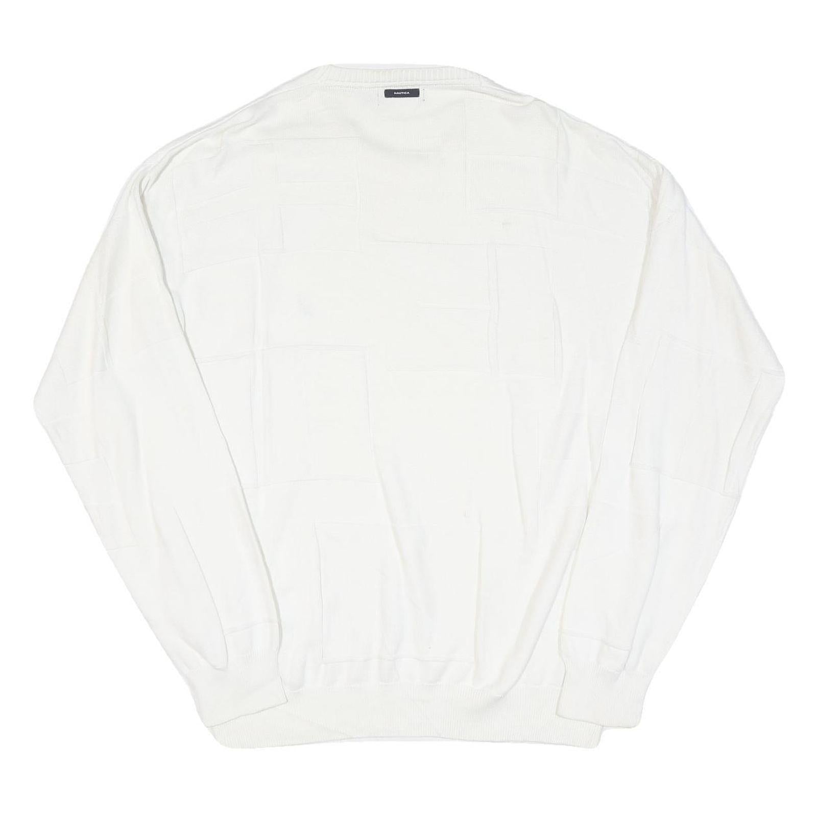 NAUTICA Mens White Pullover Plain Crew Neck Basic Knit L Cotton Blend Jumper