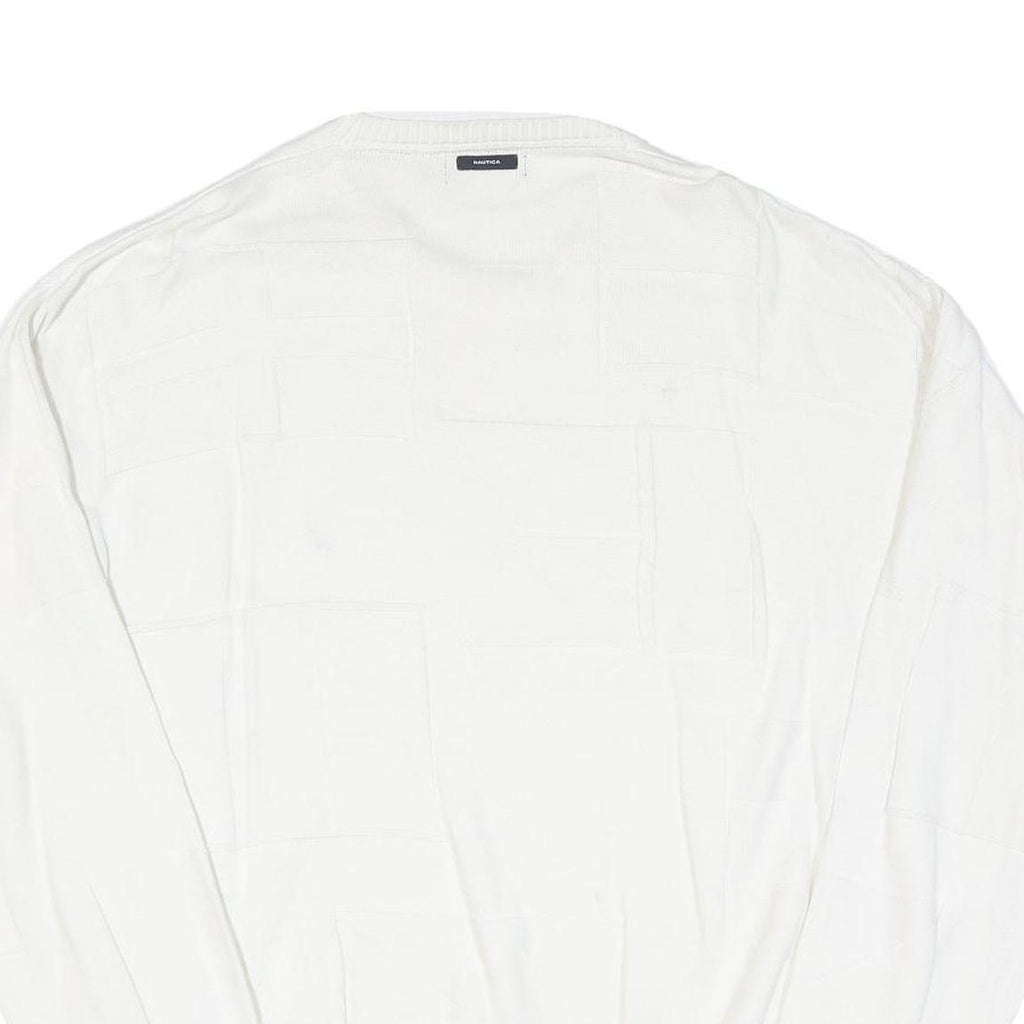 NAUTICA Mens White Pullover Plain Crew Neck Basic Knit L Cotton Blend Jumper