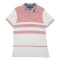 TOMMY HILFIGER Mens White & Red Short Sleeve Striped S Cotton Blend Polo Shirt