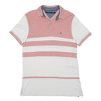 TOMMY HILFIGER Mens White & Red Short Sleeve Striped S Cotton Blend Polo Shirt