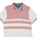 TOMMY HILFIGER Mens White & Red Short Sleeve Striped S Cotton Blend Polo Shirt