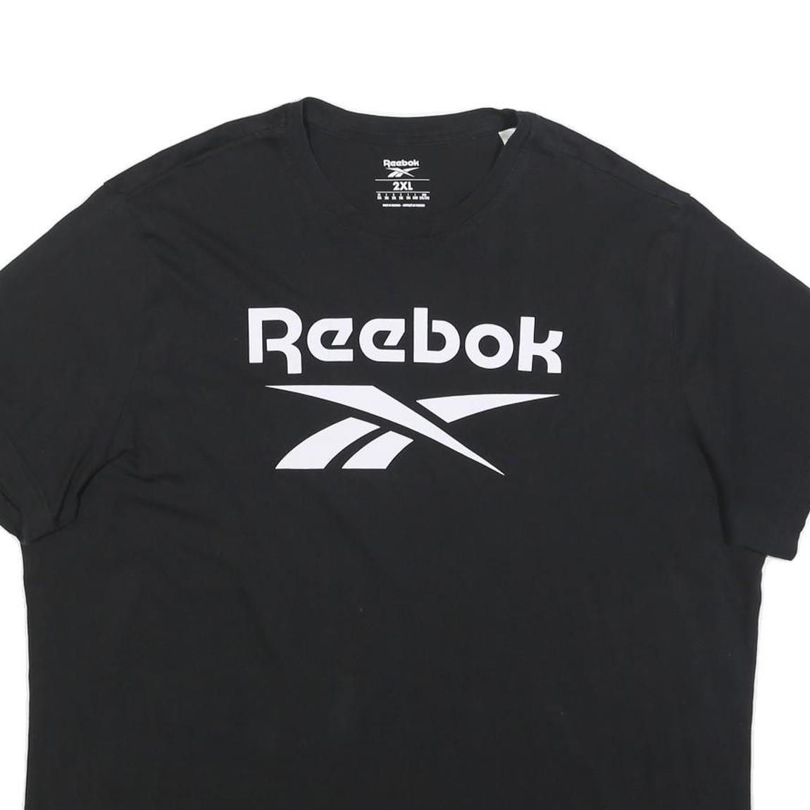 REEBOK Mens Black Classic Logo T-Shirt 2XL Short Sleeve Crew Neck Cotton Blend