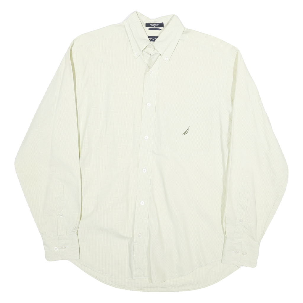 NAUTICA Mens Cream & Green Check Cotton Blend Shirt S Button-Down Collar Long
