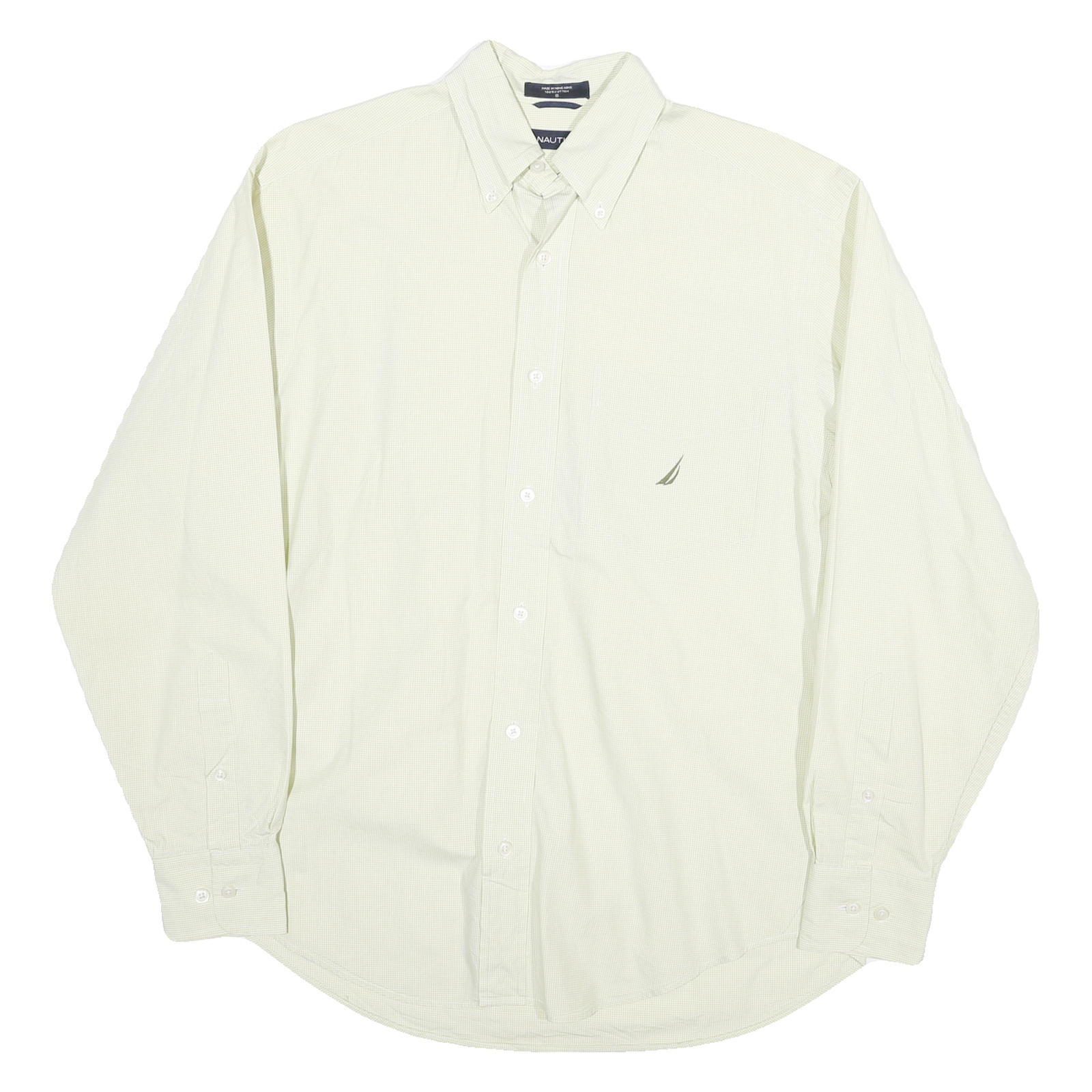 NAUTICA Mens Cream & Green Check Cotton Blend Shirt S Button-Down Collar Long