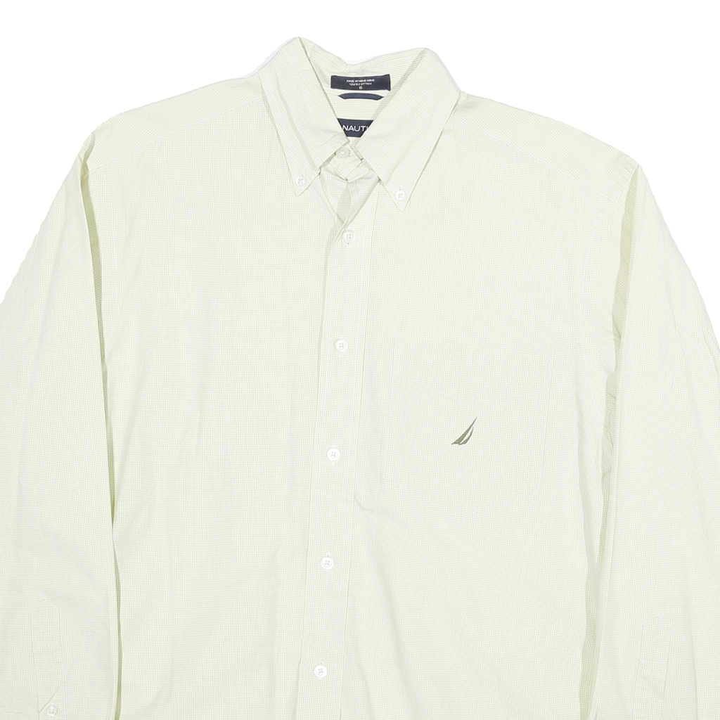NAUTICA Mens Cream & Green Check Cotton Blend Shirt S Button-Down Collar Long