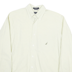 NAUTICA Mens Cream & Green Check Cotton Blend Shirt S Button-Down Collar Long