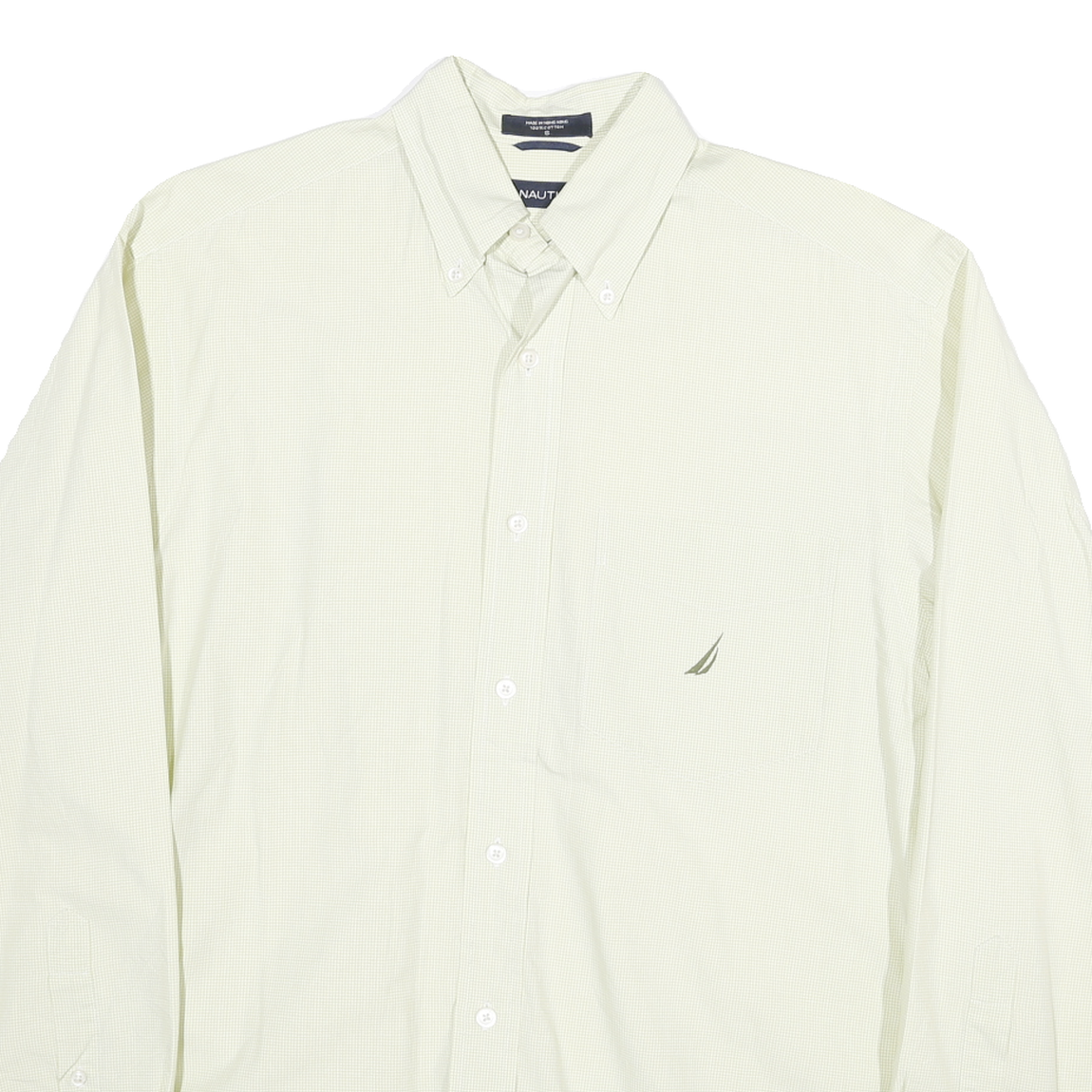 NAUTICA Mens Cream & Green Check Cotton Blend Shirt S Button-Down Collar Long