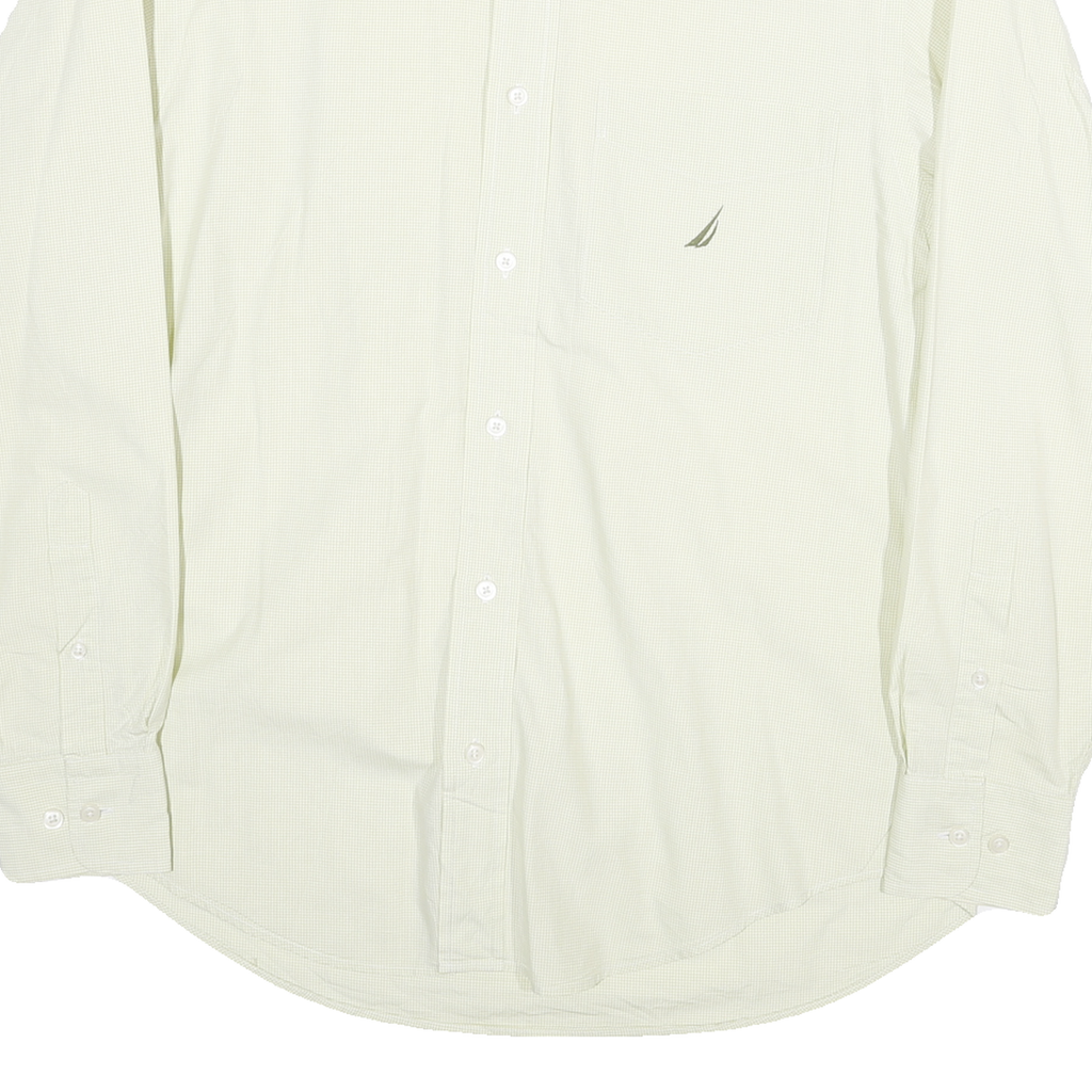NAUTICA Mens Cream & Green Check Cotton Blend Shirt S Button-Down Collar Long