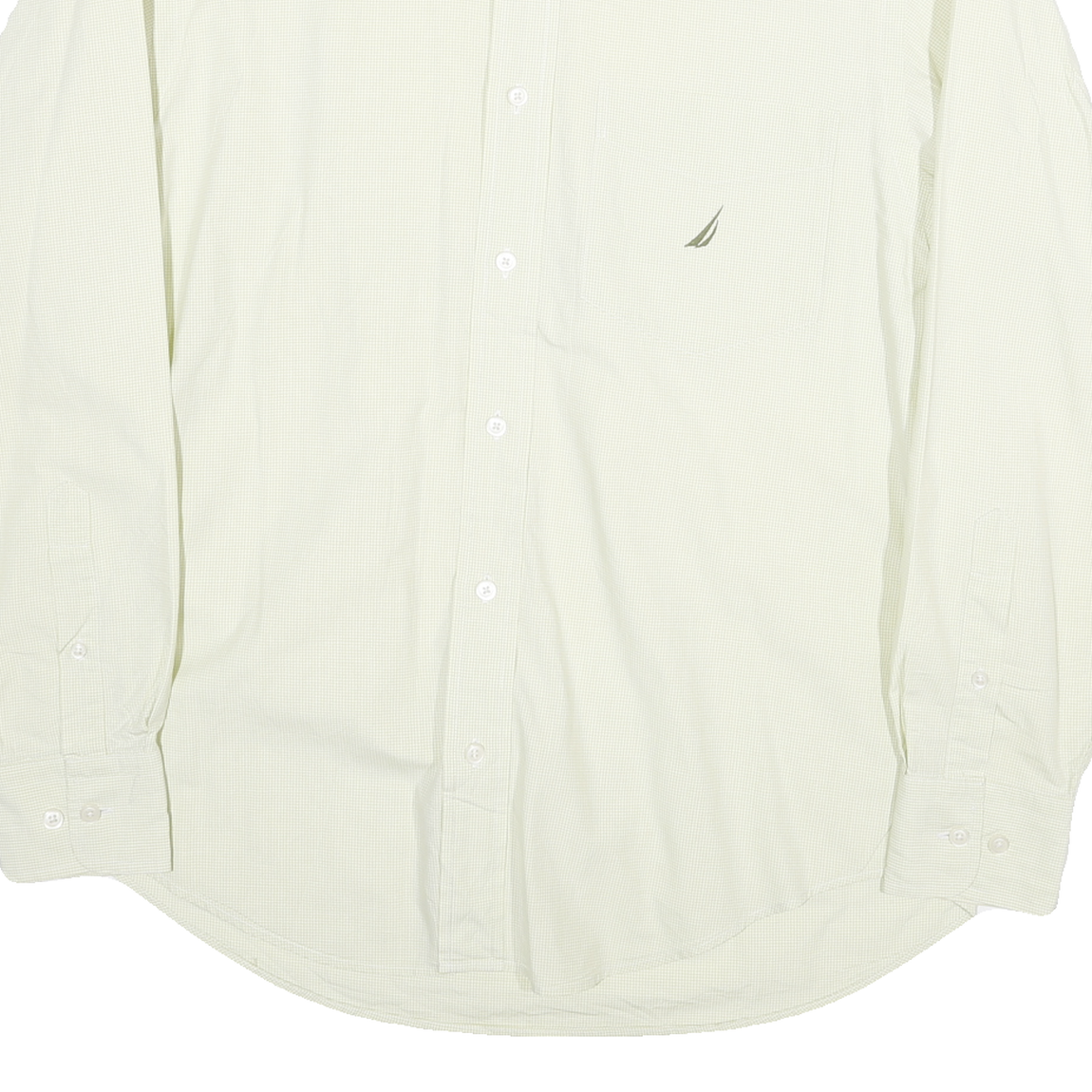 NAUTICA Mens Cream & Green Check Cotton Blend Shirt S Button-Down Collar Long
