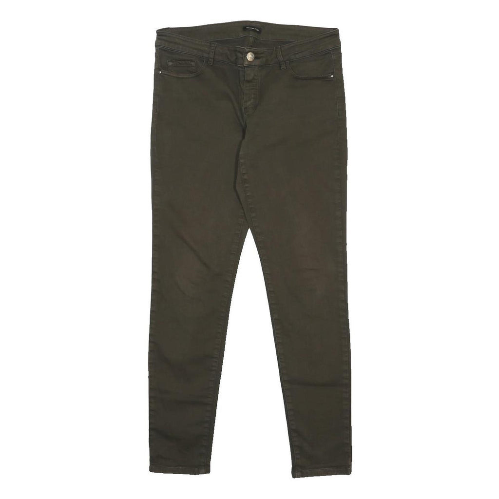 MASSIMO DUTTI Womens Cotton Blend Olive Slim Skinny Trousers W30 L29 Stylish Zip