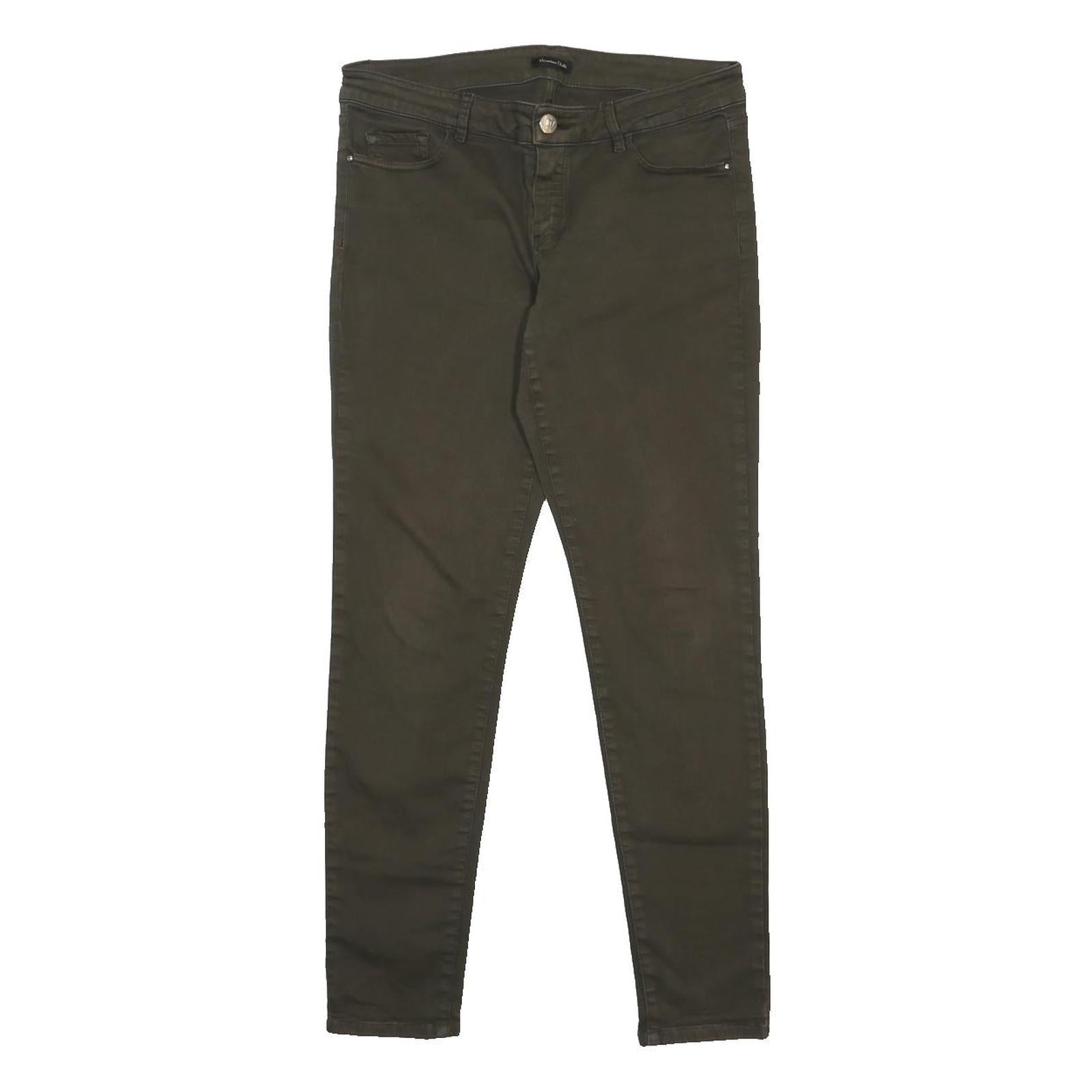 MASSIMO DUTTI Womens Cotton Blend Olive Slim Skinny Trousers W30 L29 Stylish Zip
