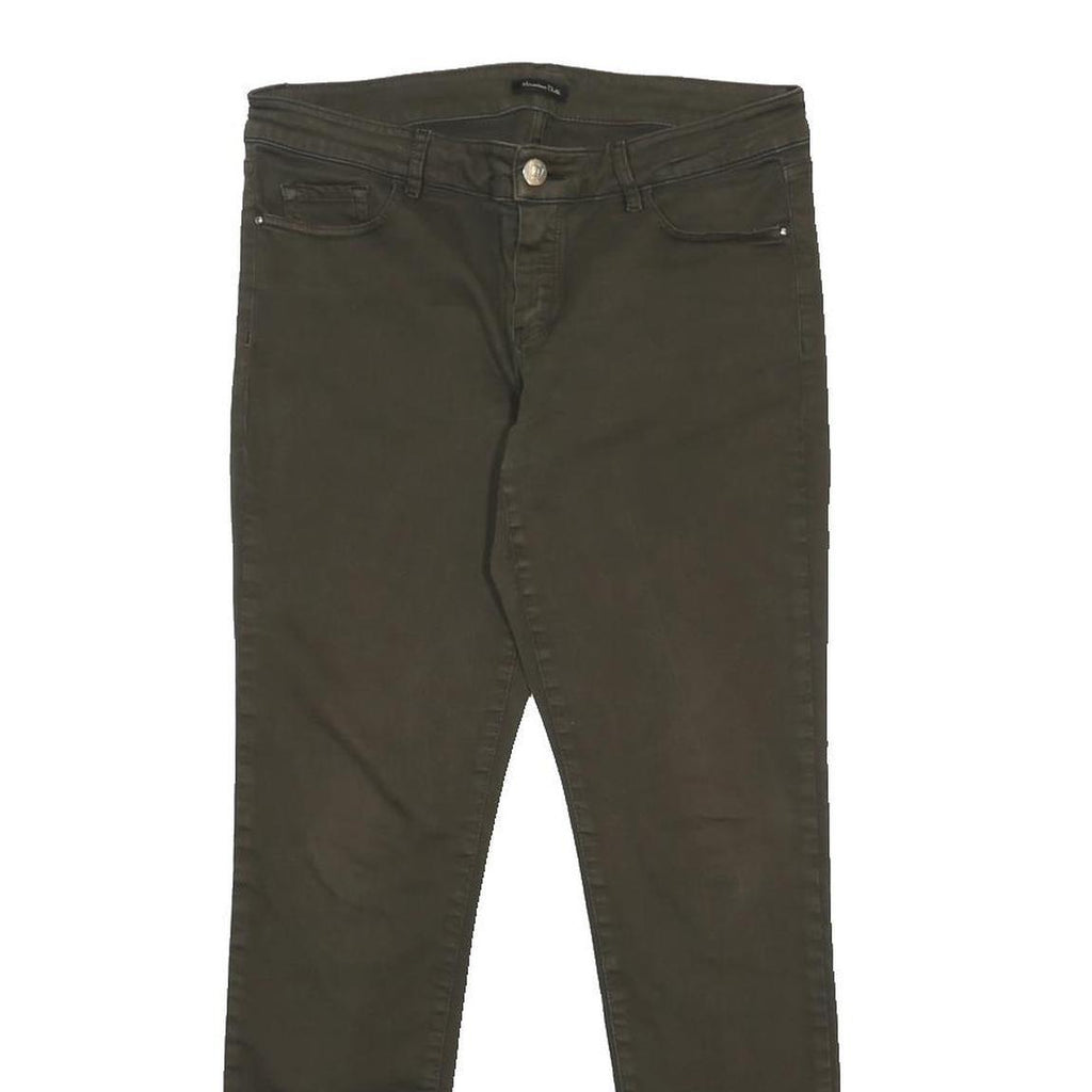 MASSIMO DUTTI Womens Cotton Blend Olive Slim Skinny Trousers W30 L29 Stylish Zip