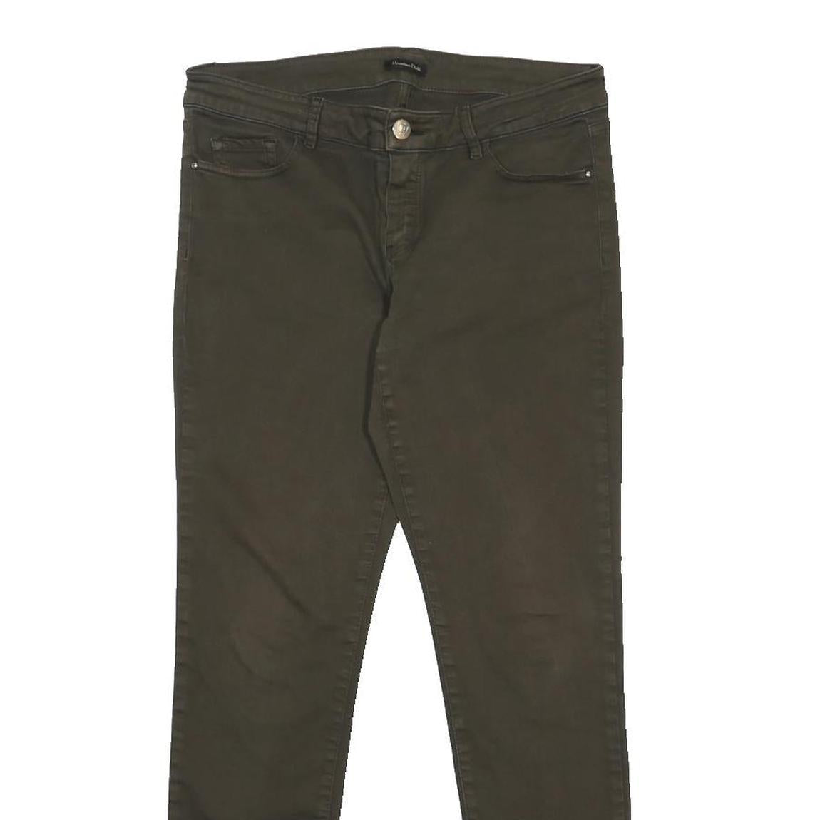 MASSIMO DUTTI Womens Cotton Blend Olive Slim Skinny Trousers W30 L29 Stylish Zip