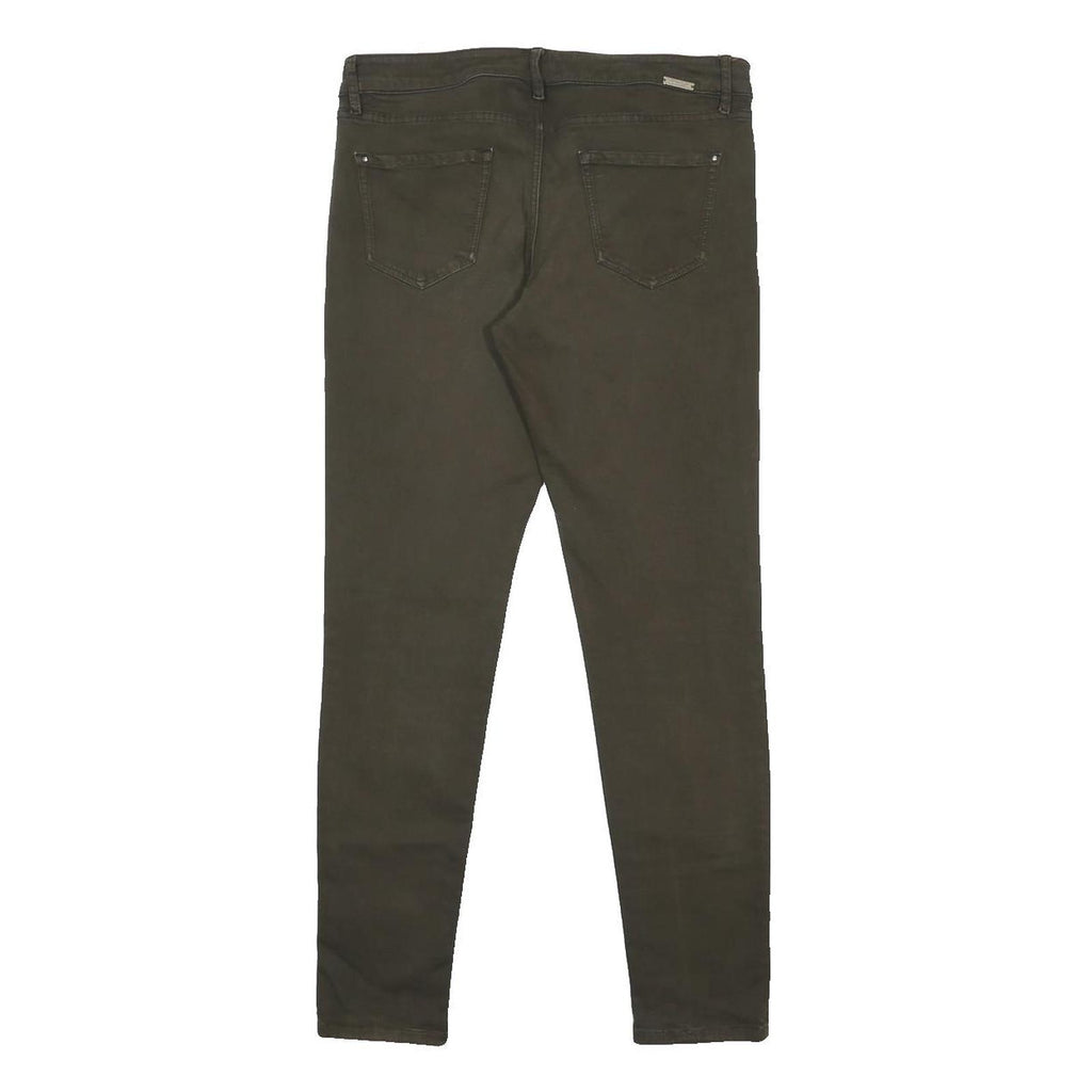 MASSIMO DUTTI Womens Cotton Blend Olive Slim Skinny Trousers W30 L29 Stylish Zip