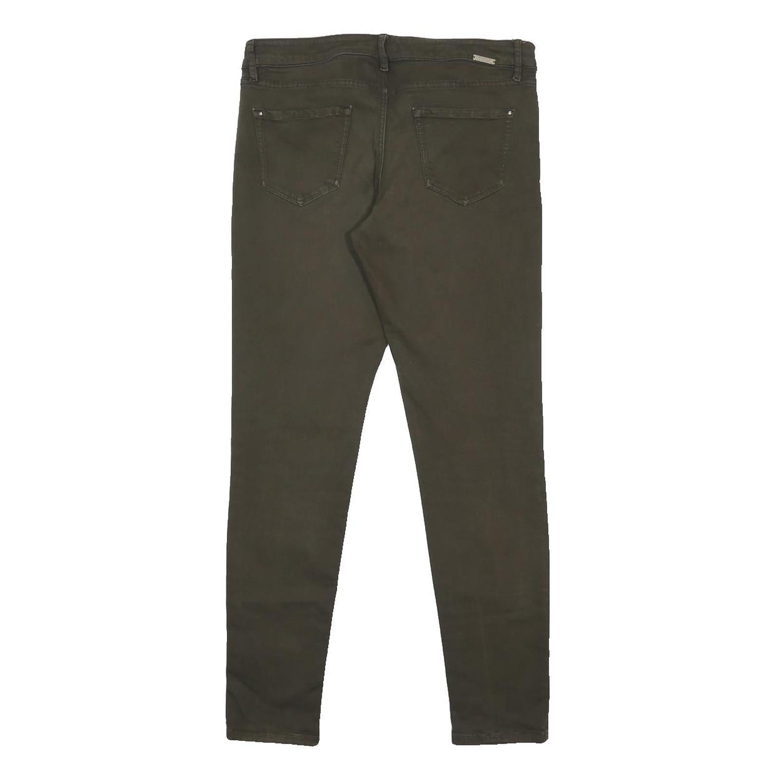 MASSIMO DUTTI Womens Cotton Blend Olive Slim Skinny Trousers W30 L29 Stylish Zip