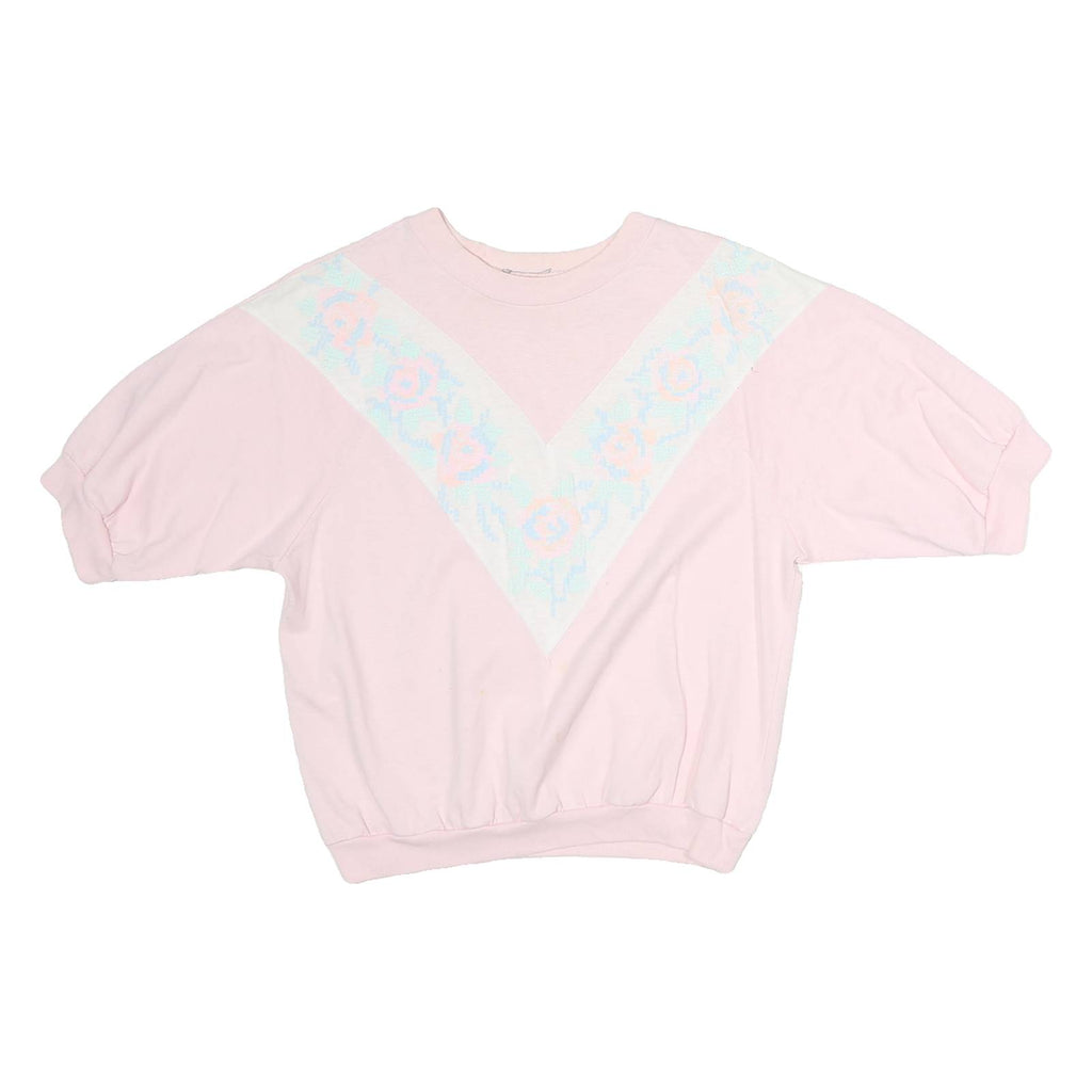 Womens Pink & White Graphic T-Shirt Floral Print M Short Sleeve Crew Neck
