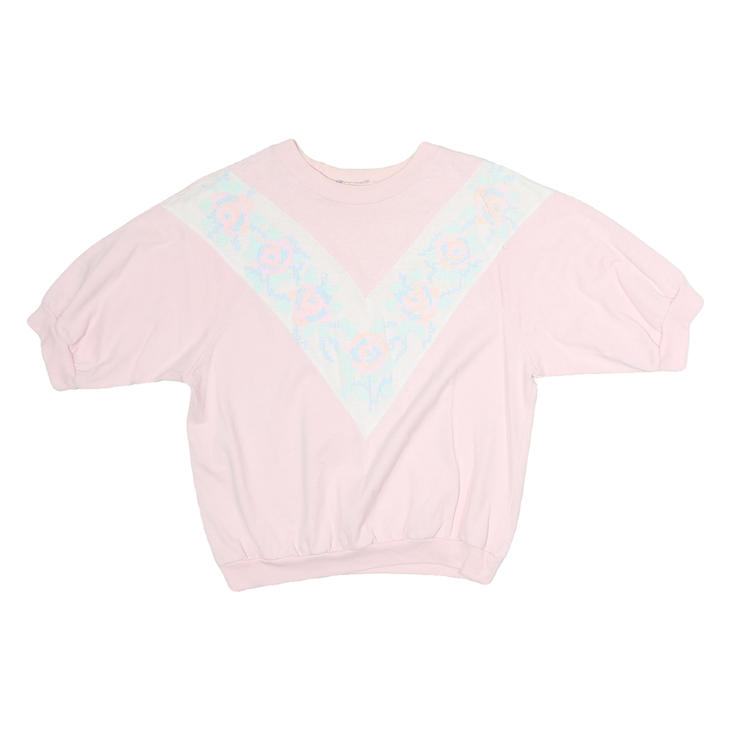 Womens Pink & White Graphic T-Shirt Floral Print M Short Sleeve Crew Neck