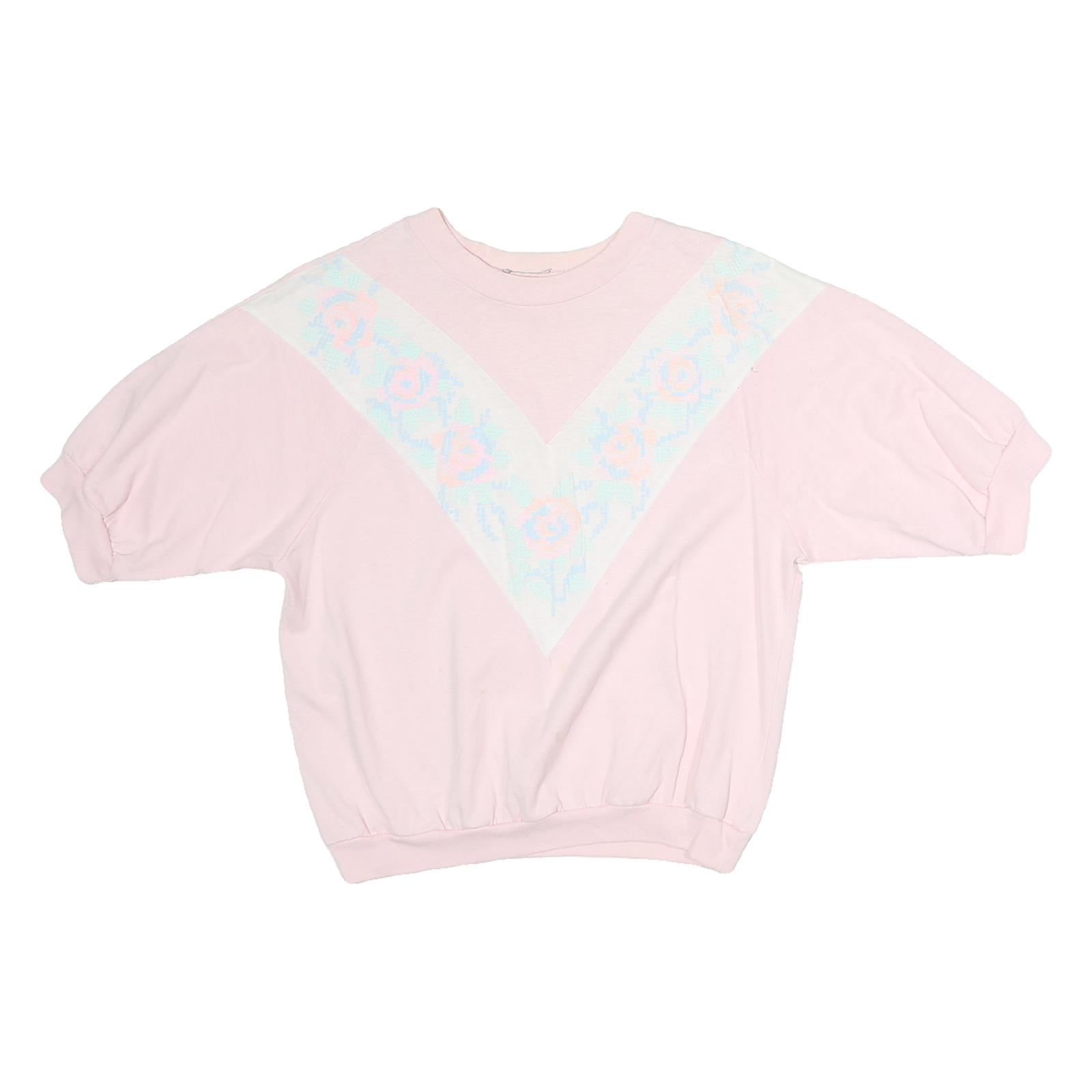 Womens Pink & White Graphic T-Shirt Floral Print M Short Sleeve Crew Neck