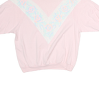 Womens Pink & White Graphic T-Shirt Floral Print M Short Sleeve Crew Neck