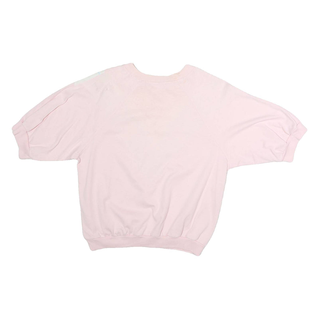 Womens Pink & White Graphic T-Shirt Floral Print M Short Sleeve Crew Neck