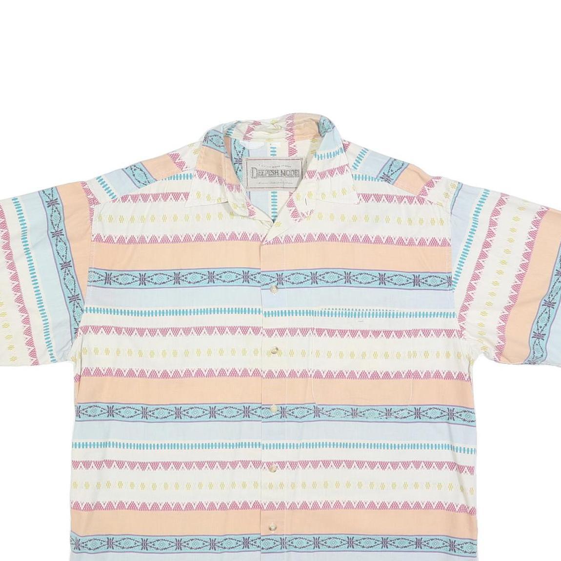DEEPESH MODE Mens White & Pastel Patterned Cotton Blend Shirt L Summer Casual