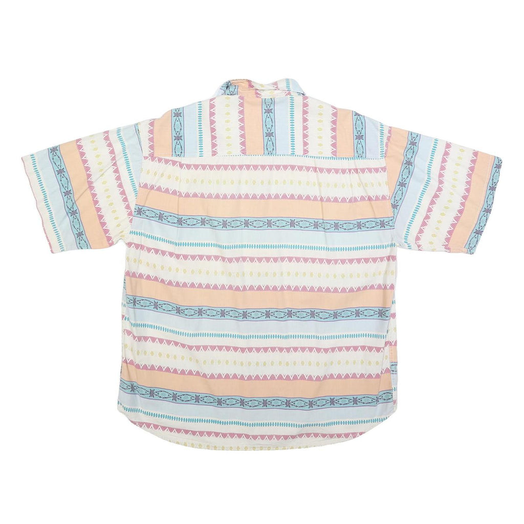 DEEPESH MODE Mens White & Pastel Patterned Cotton Blend Shirt L Summer Casual