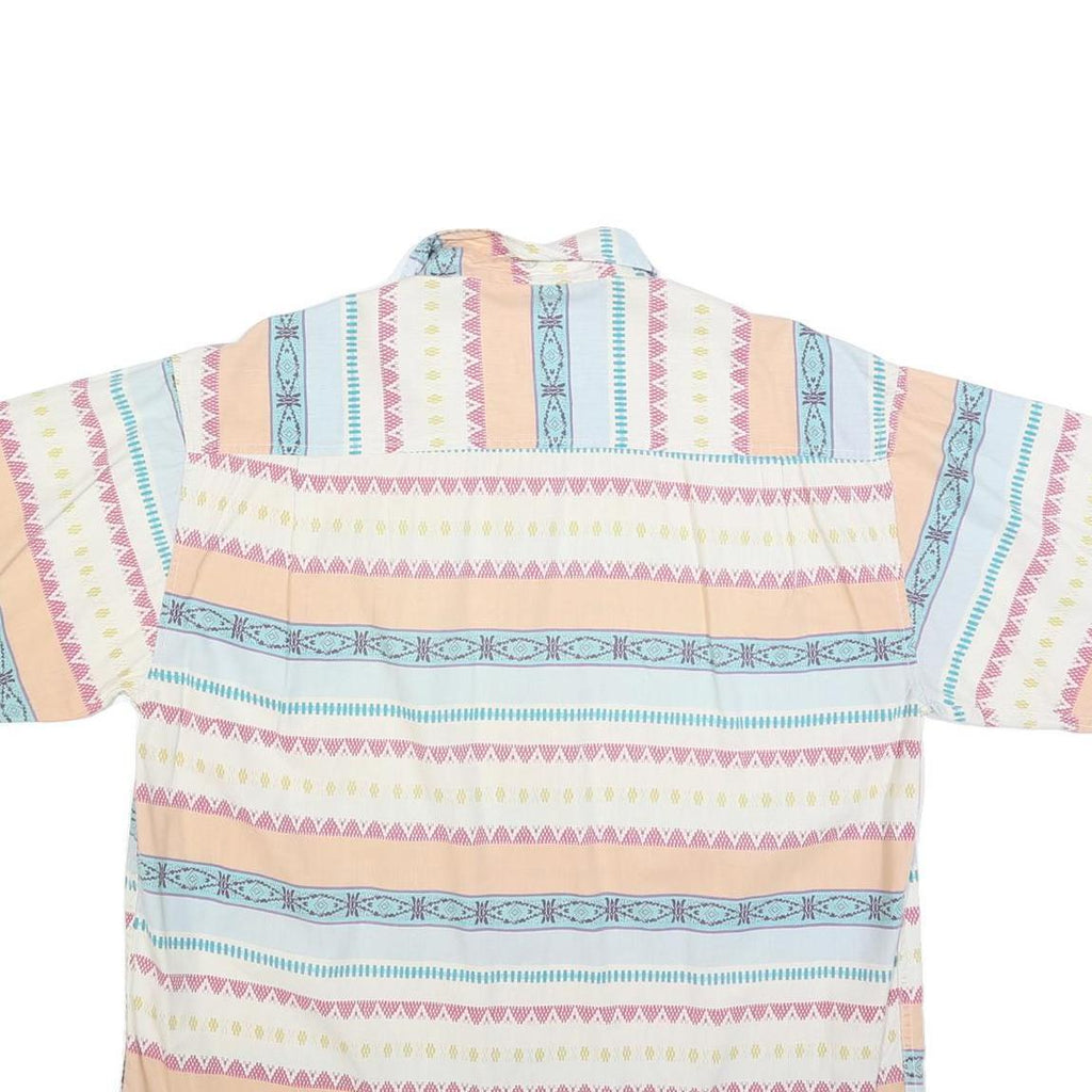 DEEPESH MODE Mens White & Pastel Patterned Cotton Blend Shirt L Summer Casual