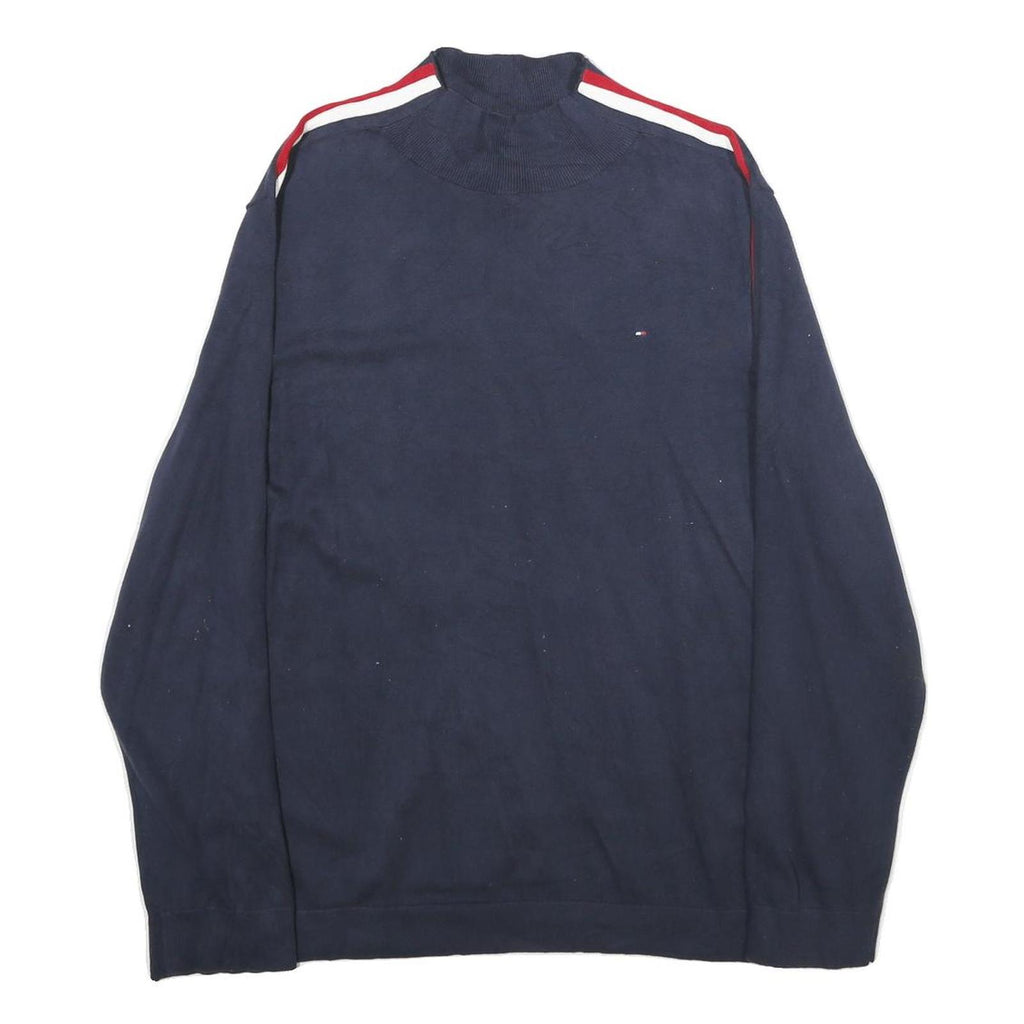TOMMY HILFIGER Womens Navy Blue Cotton Blend Plain Roll Neck Jumper 2XL Stripe